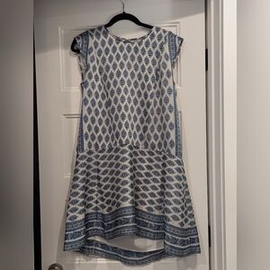 Madewell Skyscape Dress Size Small Diamond Floral Paisley White Blue Drop Waist